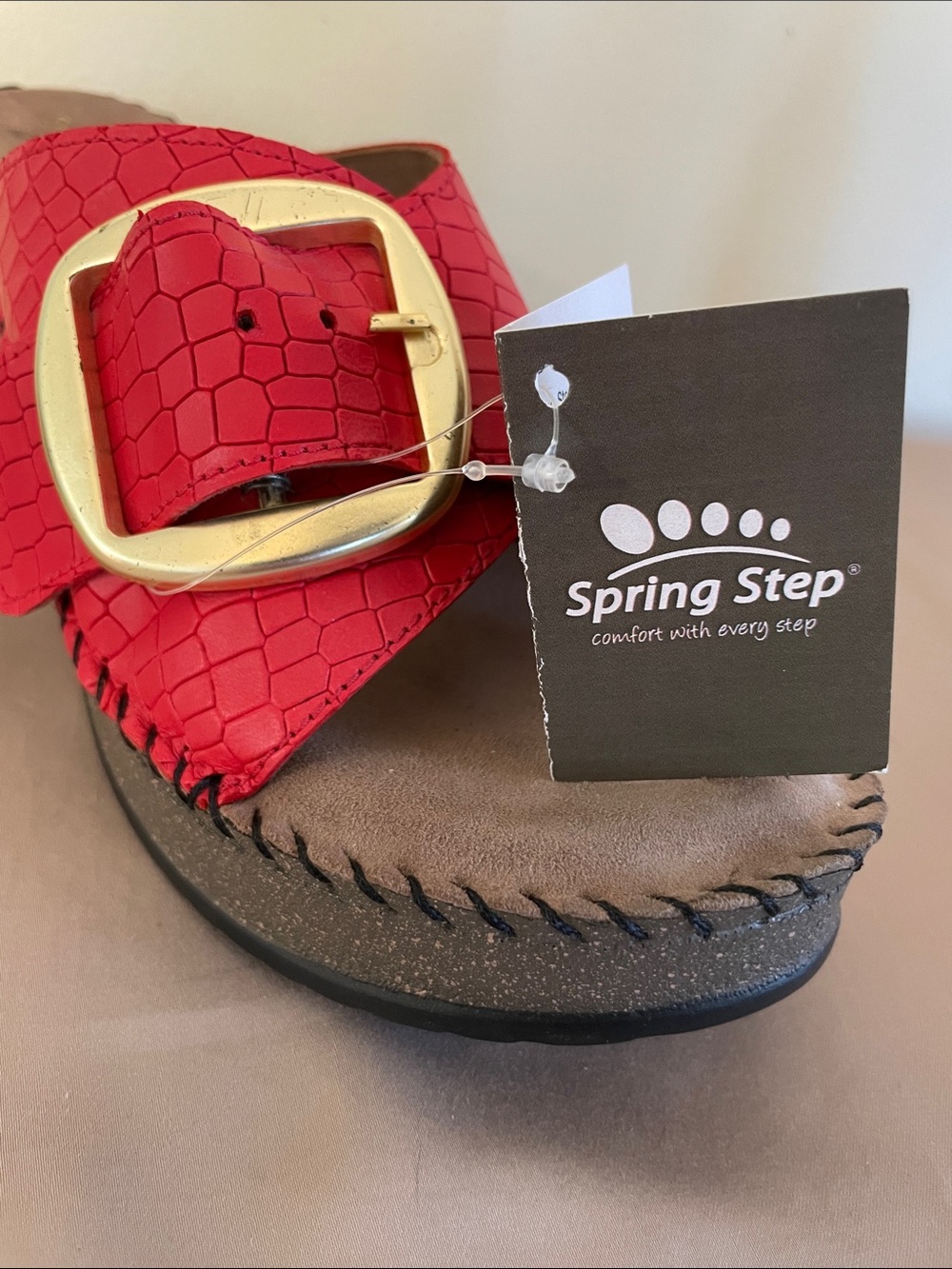 Spring Step Red Leather Slide with Gold Buckle - Picture 9 of 9